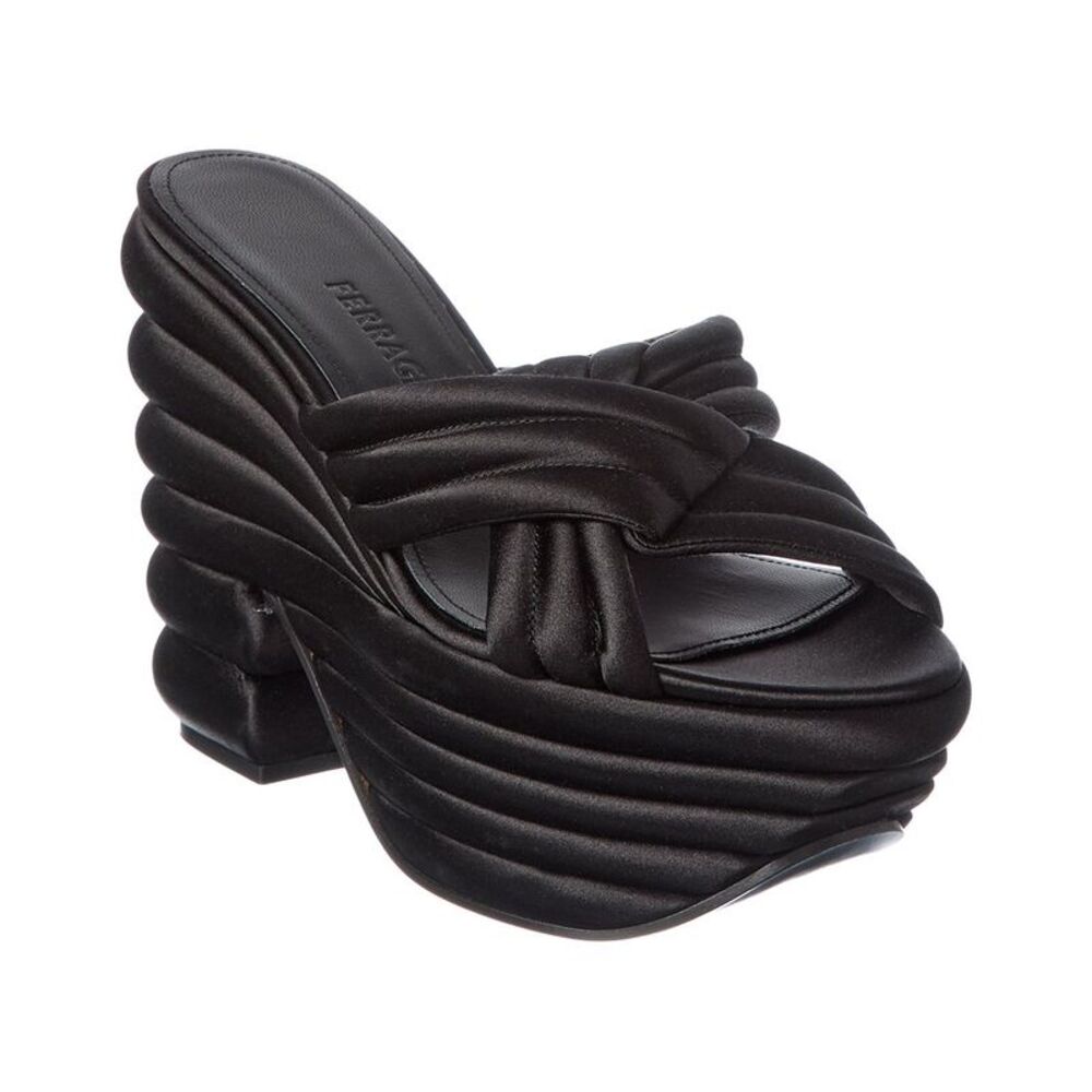 Ferragamo Woven Satin Sandal, Black